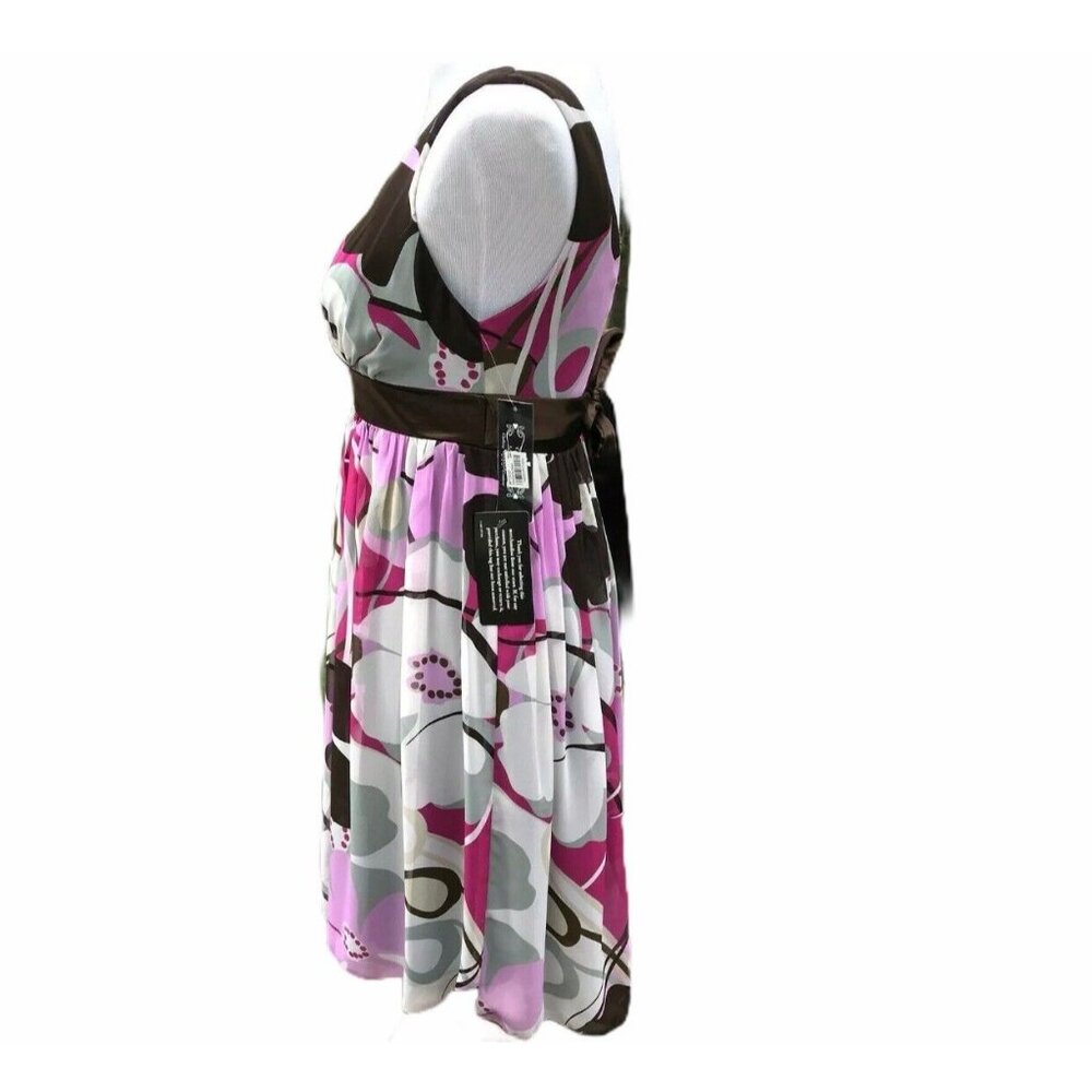 Trixxi Empire Dress Women's Size 3 Surplice Purple Brown Floral Slvls Tie New - Picture 4 of 12
